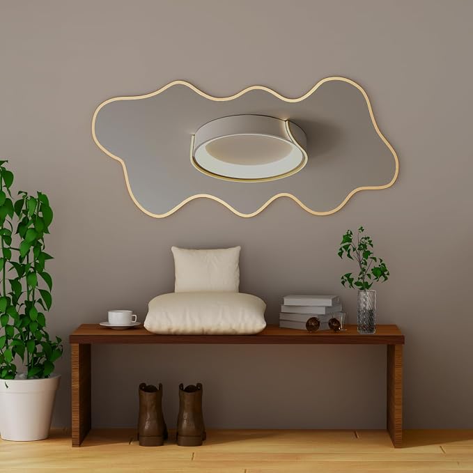 Irregular Wall Mirror Wavy Asymmetrical Shaped Aluminum Alloy Framed Big Unique Full Length Mirror for Living Room Bathroom Bedroom Entryway Fireplace (Gold, 47"x21")