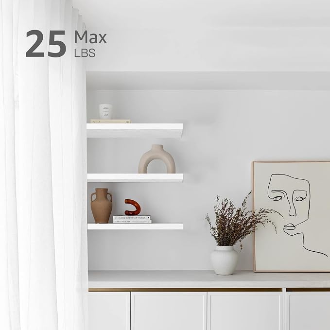 QEEIG Floating Shelves for Wall 23.6" Long - Wall Mounted Shelf Bathroom Kitchen Living Room Bedroom Farmhouse Home Decor Display Bookshelf Large 23.6 x 9.3 inch Set of 2, White (008-60W)