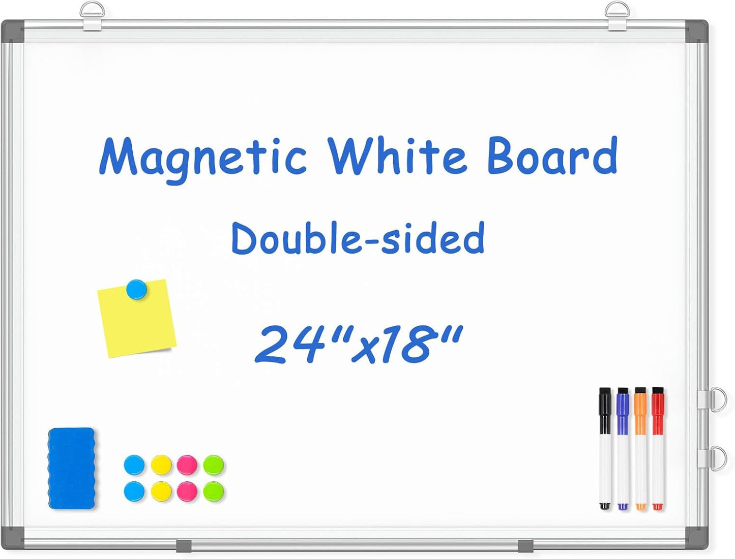 WALGLASS Double-Sided Dry Erase Board - 24" x 18" Magnetic Whiteboard with Silver Aluminum Frame for Home & Office