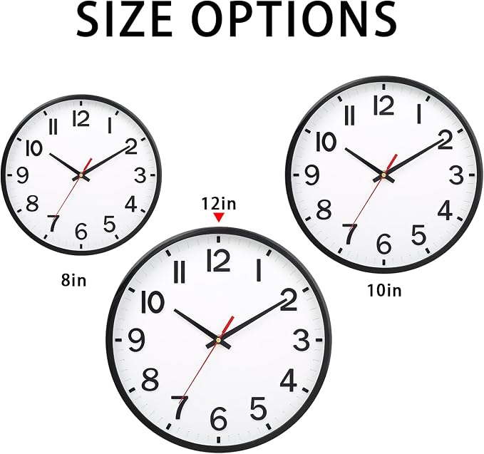 Wall Clocks Battery Operated 12 inch Modern Wall Clock,Silent Non Ticking Wall Clock for Living Room Bedroom Kitchen Office Classroom Decor (White and Black)