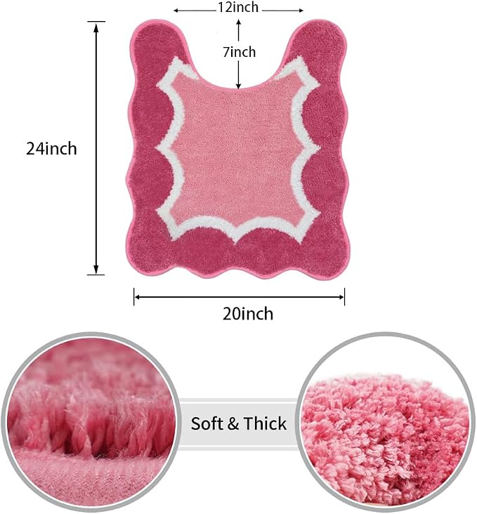 Rose Pink Toilet Rugs U-Shaped 24x20inch,Non Slip Absorbent Quick Dry Coutour Bathroom Rug for Shower Room Toilet,Microfiber Bath Mats for Bathroom Floor Washable Carpet for Shower Toilet