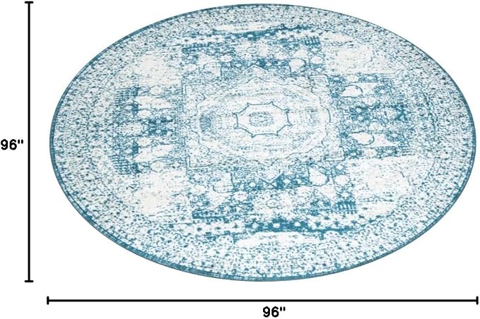 Unique Loom Bromley Collection Area Rug - Wells (8' Round, Turquoise/ Ivory)