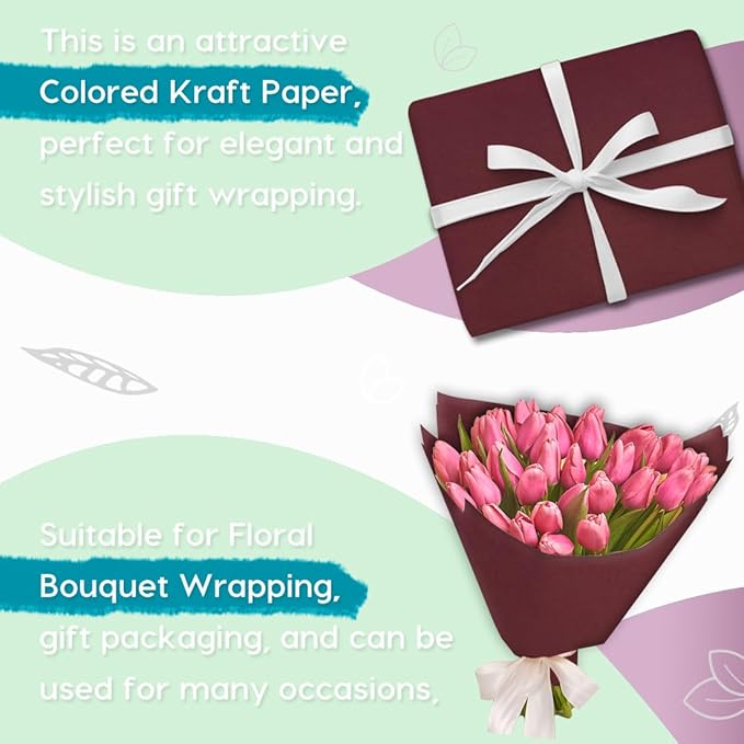 PerkHomy Wine Red Kraft Paper Roll 36" x 3,600" (300') for Gift Wrapping Bouquet Flower Art Painting Craft Writing Packaging Shipping 80GSM 55LB (Wine Red, 36" x 300')