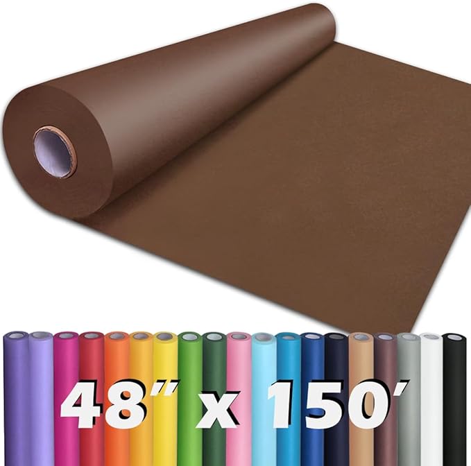 PerkHomy Coffee Kraft Paper Roll 48" x 1,800" (150') for Gift Wrapping Bouquet Flower Art Painting Craft Writing Packaging Shipping 80GSM 55LB (Coffee, 48" x 150')
