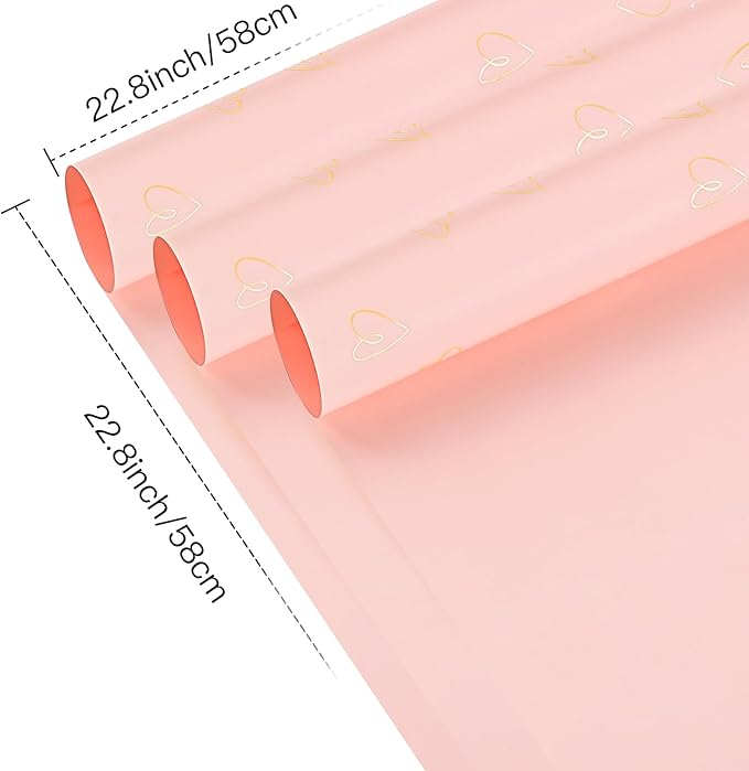 WRAPAHOLIC 20 Sheets Flower Wrapping Paper - 22.8 x 22.8 inch Gold and Pink Love Design Water-Resistant Floral Bouquet Wrapping Paper, Florist Supplies Packaging for Wedding Birthday Gift DIY