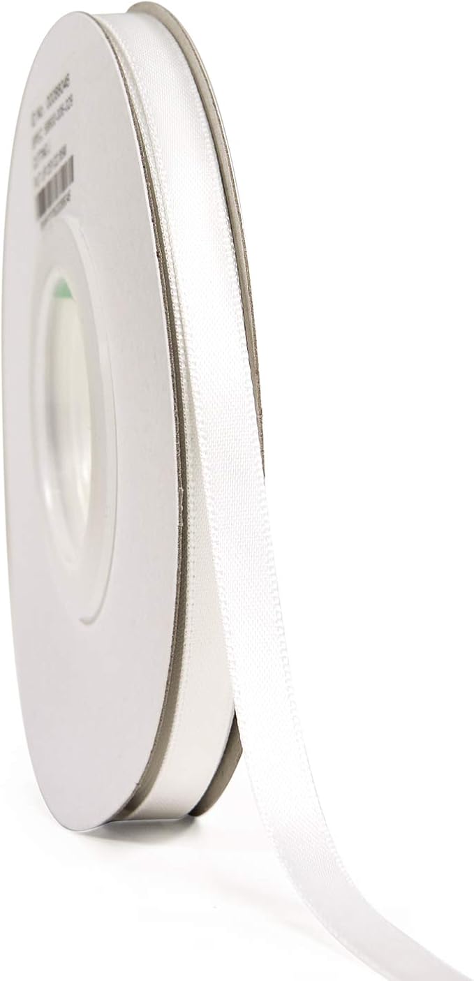 YAMA White Double Faced Satin Ribbon 1/4 Inch 25 Yards Thin White Ribbon for Gift Wrapping Crafts Hair Bows Wedding Party Decoration