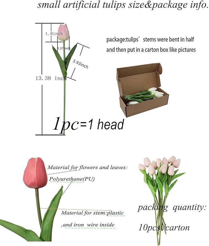 Artificial Flowers 10 Heads Mini Real Touch Artificial Tulip Multicolor Bouquet for Home Wedding Party Centerpiece Decoration (Pink&White&Light Pink)