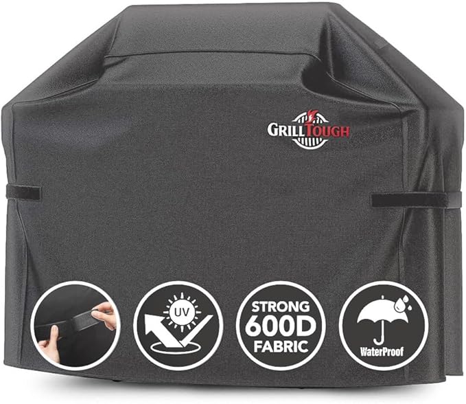 GrillTough Heavy Duty BBQ Grill Cover for Outdoor Grill, 64 Inch – Waterproof, Weather Resistant, UV & Fade Resistant with Adjustable Straps – Gas Grill Cover for Weber, Charbroil, etc. Charcoal