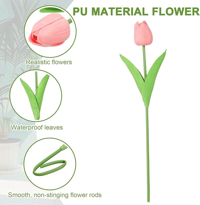 uxcell 20pcs Tulips Artificial Flowers, Faux Flowers Silk Fake Tulip Stems Real Touch for Wedding Bouquet Centerpiece Table Party Decoration(Love Pink)