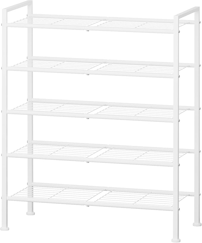 DongRong 5 Tier Shoe Rack,Metal Shoe Storage Organizer Shelf for Closet,Entryway, Garage,Narrow Space(White, 5 Tier)