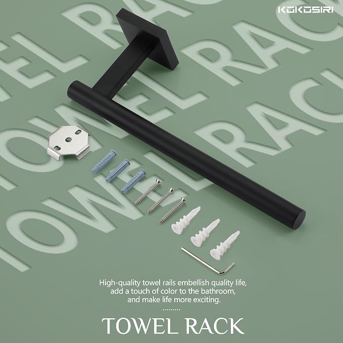 KOKOSIRI Towel Bar Matte Black Bathroom Hardware Hand Towel Rails Wall Mounted Kitchen Toilet Cabinet Paper Holder, Stainless Steel B3008BK