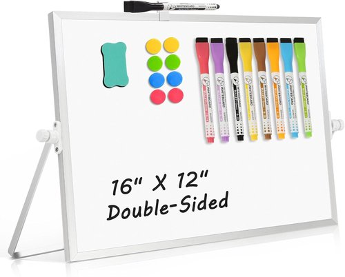 Magnetic Dry Erase Whiteboard by [Brand Name] - 16" x 12" Double-Sided Desktop Board for Home & Office