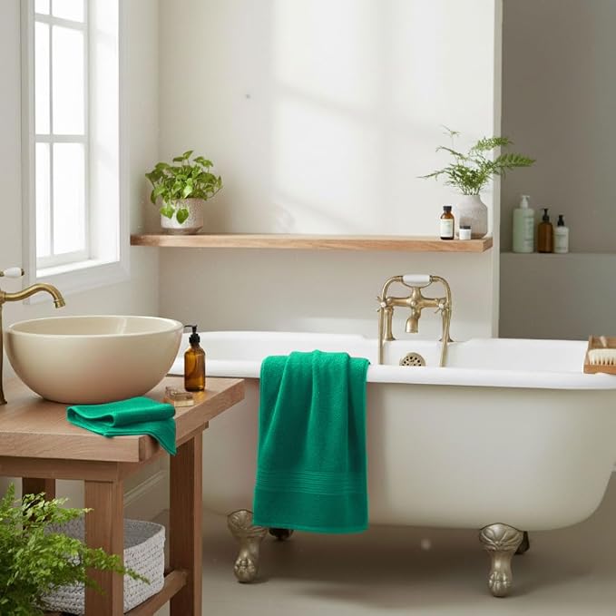 8 Piece Bath Towels for Bathroom - 100% Cotton, Soft Absorbent Bathroom Towels Set - 2 Extra Large Bath Towels, 2 Hand Towels & 4 Washcloths - Hotel Spa Thick Plush Towel, Kelly Green