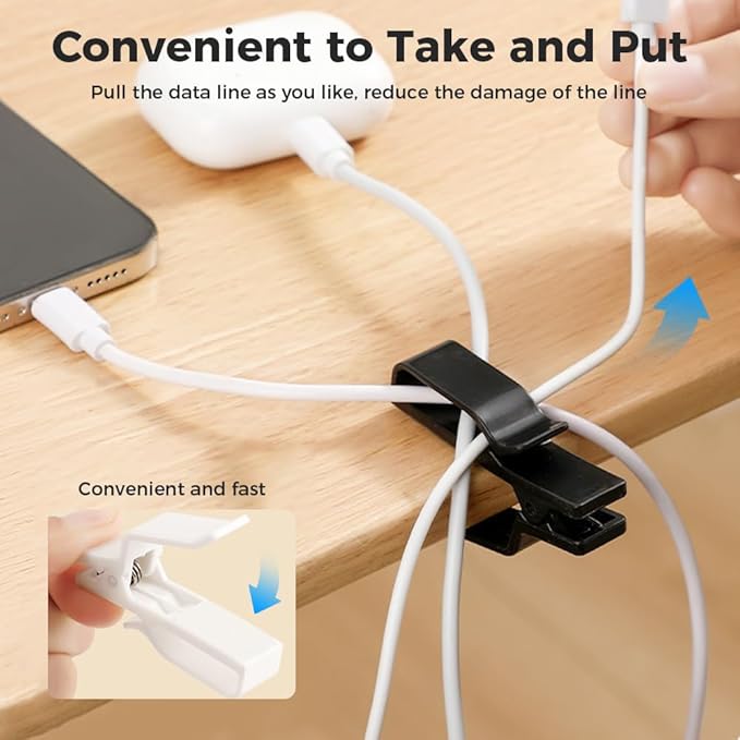 Movable Cord Holder for Nightstand, 2026 New Upgrade Cord Organizer Holder, Cable Organizers USB Cable Holder Wire Organizer Cord Clips, Cable Hider for Home, Office,Cubicle Accessories (3, Black)