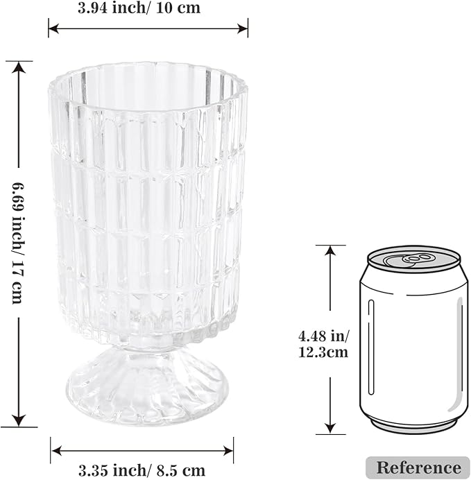 Pedestal Glass Vase, Textured Crystal Vase for Flowers, Bouquet, Vintage Transparent Vases 6.7 Inch, Decorative Flower Vases for Centerpieces, Dining Table, Home Decor, Office, Wedding, Party