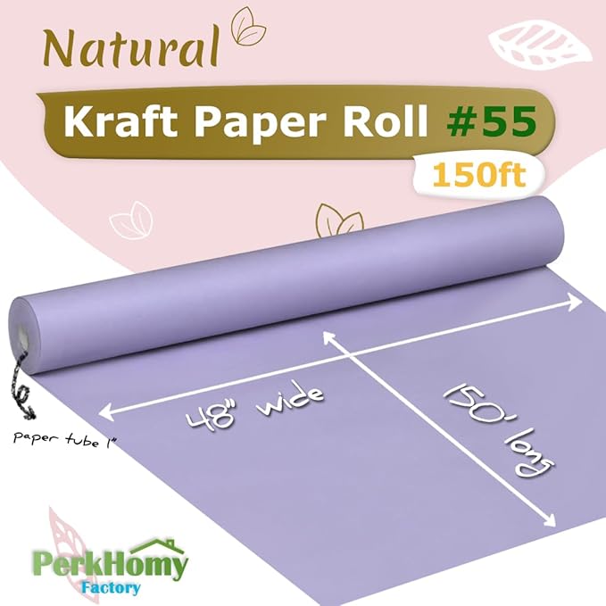 PerkHomy Light Purple Kraft Paper Roll 48" x 1,800" (150') for Gift Wrapping Bouquet Flower Art Painting Craft Writing Packaging Shipping 80GSM 55LB (Light Purple, 48" x 150')