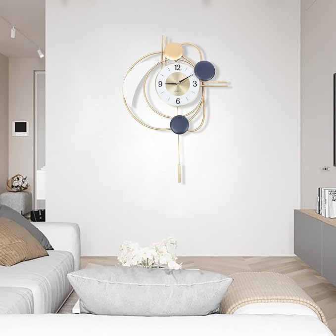 28Inch Modern Wall Clock for Living Room, Large Decorative Art Clock Silent Battery Operate, Modern Metal Wall Clocks for Living Room,Kitchen,Home,Bathroom,Bedroom Wall Decor (19.29*27.95in)