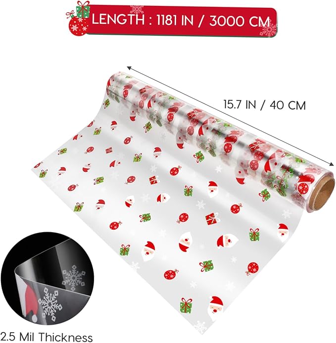 Alipis Christmas Cellophane Wrap Santa Clause Treat Bags Xmas Pattern Wrapping Paper Wrapper Sheet for Crafts Fruit Basket Packing