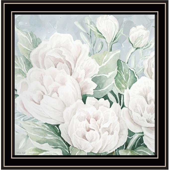 Trendy Decor 4U CIN3002-779BG Peaceful Peonies In Full Bloom Wall Art By Cindy Jacobs - Classic Floral 14" H x 14" W