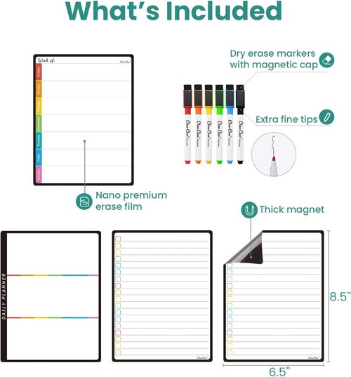 Magnetic Dry Erase List Board by [Brand Name] - 6.5"x8.5" Weekly & Daily Planner with 6 Markers