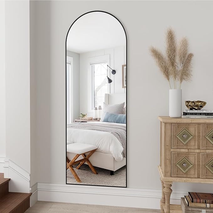 Dewfig Arched Full Length Mirror, 57"X20" Large Floor Mirrors, Full Body Mirrors for Leaning or Hanging, Standing Mirror for Bedroom, Living Room,Dressing Room, Aluminum Alloy Frame, Black