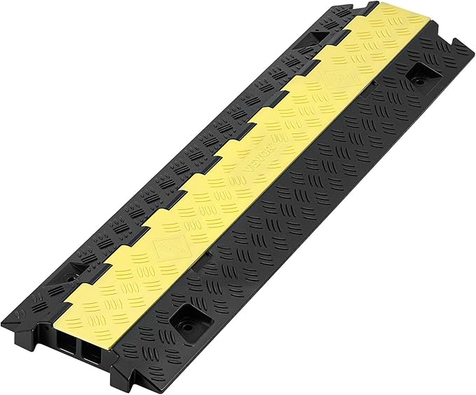 VEVOR 3 PCs Rubber Cable Protector Ramp, 2 Channel Heavy Duty TPU Floor Cord Hose Wire Cover, 1.2'' W x 1.1'' H Channel Size, Traffic Speed Bump with Flip-Open Top Cover, for Indoor Outdoor Use