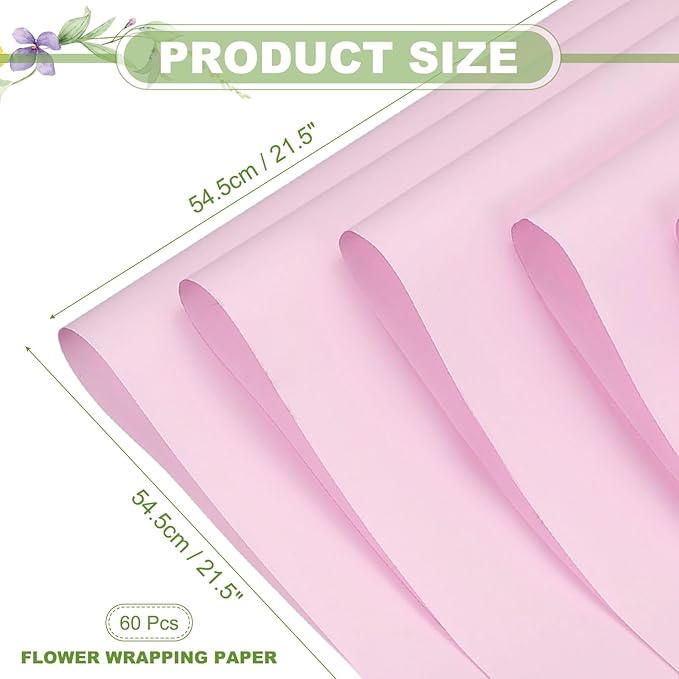 uxcell 60 Sheets Flower Wrapping Paper, 21.5" x 21.5" Waterproof Floral Bouquet Wrapping Papers Florist Supplies for Wedding Party Gift Packaging DIY Crafts, Light Purple