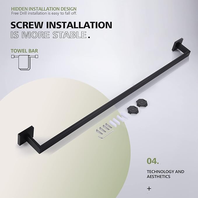 KOKOSIRI 36-Inch Single Towel Bar, Bathroom Kitchen Towel Holder, Wall Mounted SUS304 Stainless Steel Towel Rack, Matte Black, B4003BK-L36