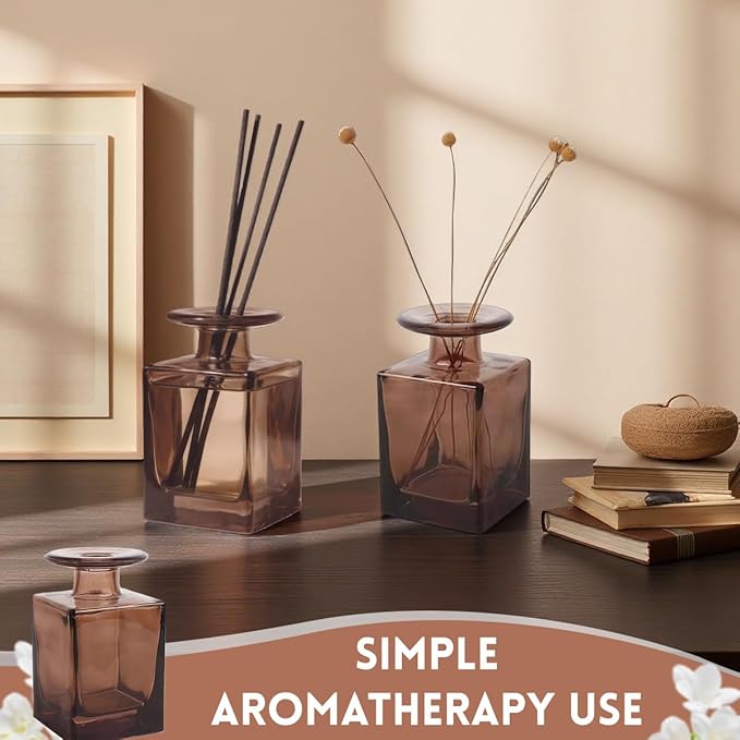 150ml 5oz Square Amber Glass Diffuser Bottles Empty Refillable Aromatherapy Jar Essential Oils Bottles Use for DIY Fragrance Replacement Diffuser Sets (Not Included Sticks)