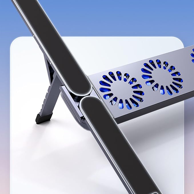 Adjustable Laptop Cooling Fan Stand Foldable Aluminum Alloy Construction Quiet Operations 10-17inch Compatibility Foldable Tablets Stand with Fan