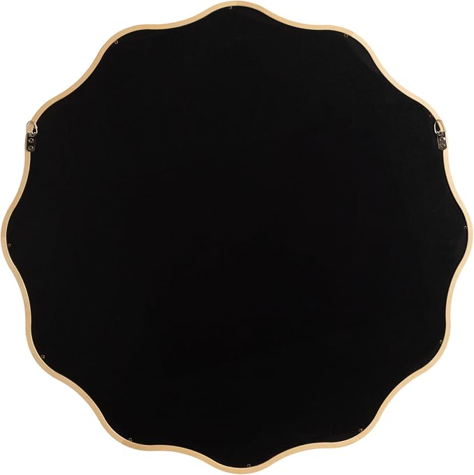 Kate and Laurel Talma Boho Round Scalloped Wall Mirror, 30 Inch Diameter, Natural Wood, Modern Circle Mirror with Solid Poplar Wood Frame and Rounded Frame