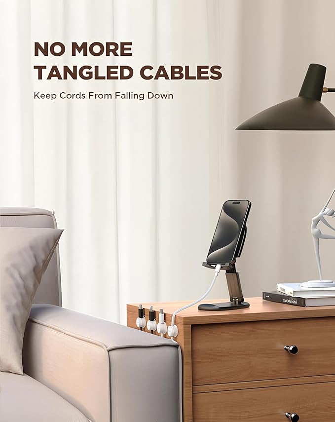 12 Pack Cord Organizer Holder,with a 8 mm (0.32 inches) Diameter, Accommodates Most Cables,Featuring a 360° Rotating Shaft,Cable Management Clips,for Home,Office,Car,Desk,Nightstand
