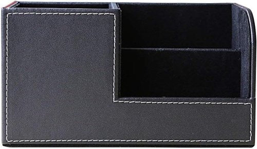 KINGFOM Desk Organizer - Multi-Function PU Leather Storage Caddy for Office Supplies | Black