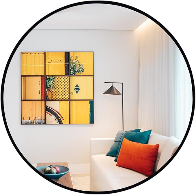 Oruii Round Mirror 30 inch, Large Black Circle Mirror Metal Frame, Large Black Circular Mirrors for Living Room, Dining Room, Entryway, Hallway, Foyer, Bathroom, Wall