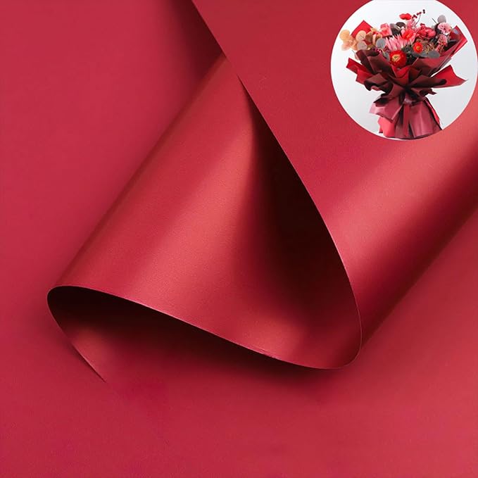 CC wonderland zone 20 Sheets Red Floral Wrapping Paper - Waterproof Flower Bouquet Wrapping Paper for Wedding Birthday,22 inch x 22 inch