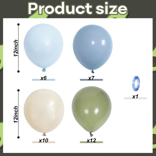 Regine Switzerland 35PCS Latex Balloons - Sage Green & Blue for Baby Shower | Rabbit Theme Party Decor