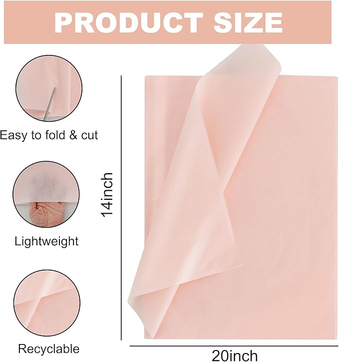 BEISHIDA 100 Sheets Grey Pink Tissue Paper Bulk, Wrapping Tissue Paper for Gift Bags, 14 x 20 Inch Gift Wrap for Birthday Wedding Graduation DIY Crafts Holiday Flowers