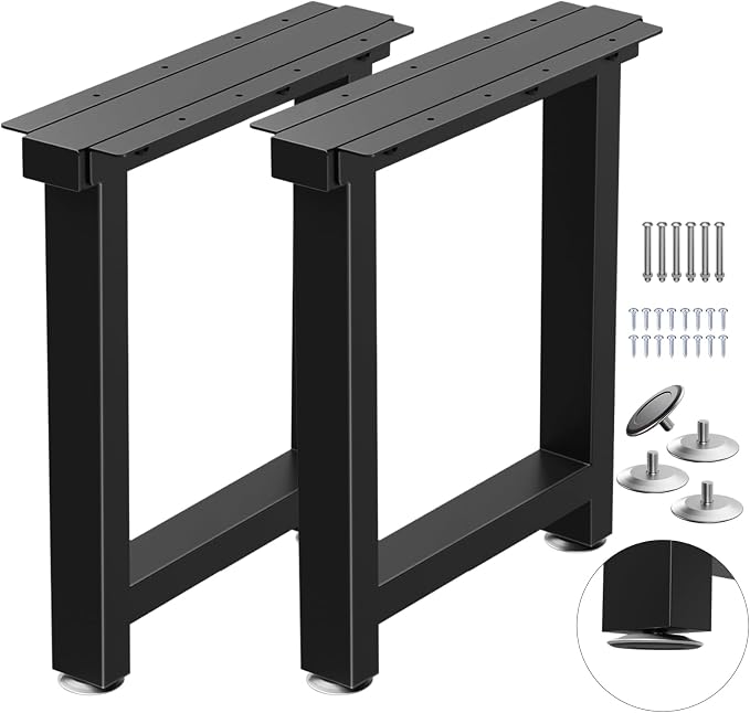 TOCRETOARE Metal Table Legs Heavy Duty, 16”H x 18”W, Metal Furniture Legs for Dining Desk Bench and Coffee Table, Industrial Black DIY Iron Bench Legs, Set of 2