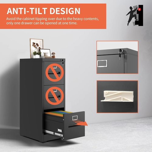 Regine Switzerland 3 Drawer Vertical File Cabinet - Metal Filing Cabinet with Lock for Legal/Letter Size Folders | Anti-Tipping Design, Black