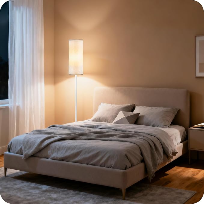 White Floor Lamps for Living Room with Remote and Foot Switch, 64.4” Modern Standing Tall Lamp, Dimmable Corner Lamp for Bedroom, Office, Bulb Included, 3000K-6500K, FCC Listed WW06LD05W1