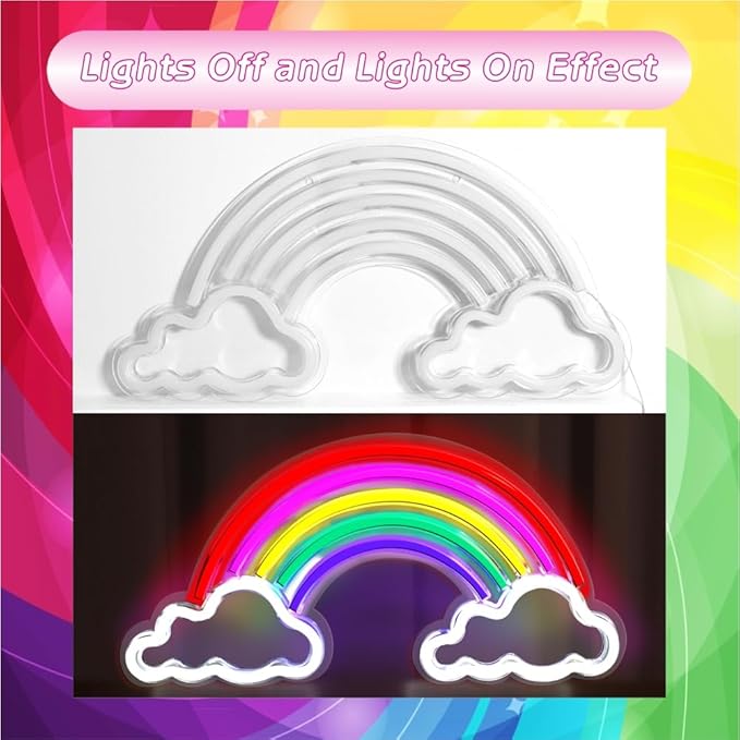 Neon Sign Light, Neon Rainbow Light for Kids USB Powered Rainbows LED Signs for Bedroom, Neon Sign for Wall Decor, Colorful Rainbow Cloud LED Sign, Party, Nightlight, Gift