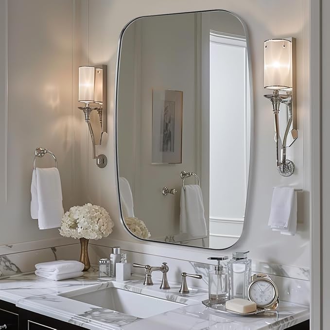 ANDY STAR Oval Mirror for Bathroom, 20x28 Brushed Nickel Oblong Bathroom Mirror for Vanity with Stainless Steel Metal Frame, Modern Anti Rust Wall Mounted