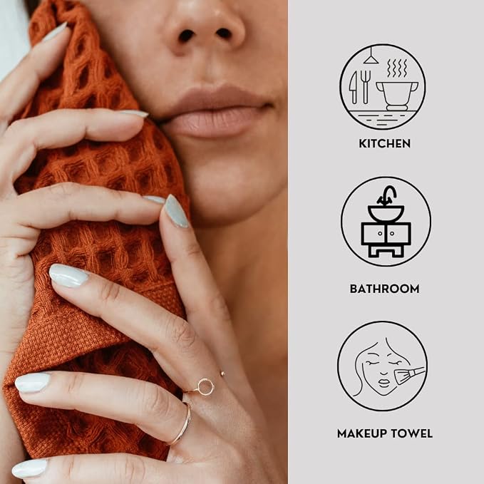 sea me at home Waffle Washcloths Set, 100% Turkish Cotton (Terra)
