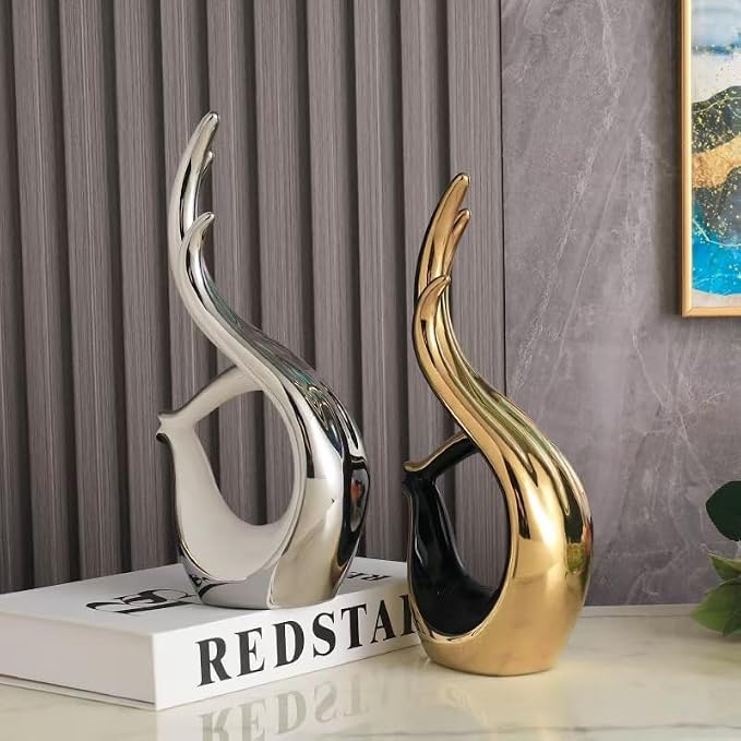 Creative Abstract Ceramic Geometric OK Sculpture, Modern Home Decor Figurine, 3 Colors to Choose from (Black and Gold)