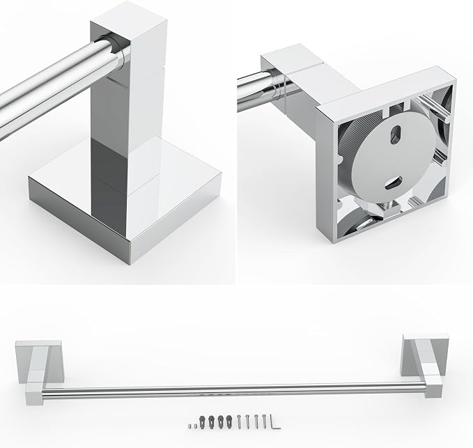 RUACQ Chrome Towel Bar 18 inch, 304 Stainless Steel Towel Racks for Bathroom Wall Mounted, Heavy Duty Bath Towel Rod with Square Base(Chrome)
