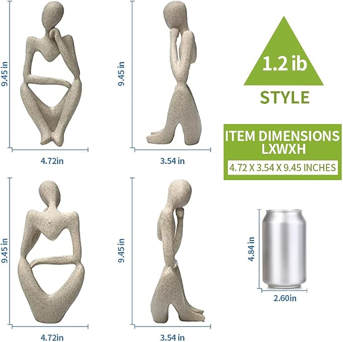 prosfalt Sandstone Resin Thinker Style Abstract Sculpture Statue Collectible Figurines Home Office Bookshelf Desktop Decor(Sandstone - Right Reverie)