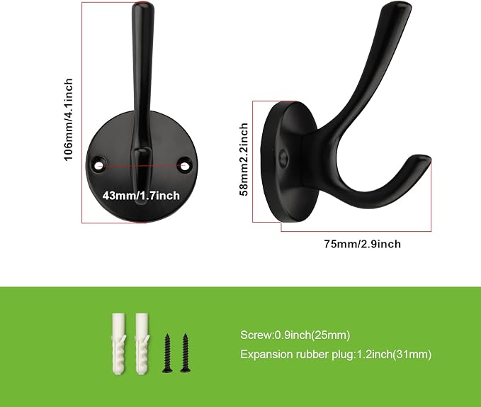 TUNNY 3 Pack Round Coat Towel Hooks - Matte Black Coat Hooks for Hanging Coats Towel Hooks for Bathroom Wall Mounted Zinc Alloy Bath Towel Hooks Robe Clothes Hook Holder Heavy Duty Wall Hooks