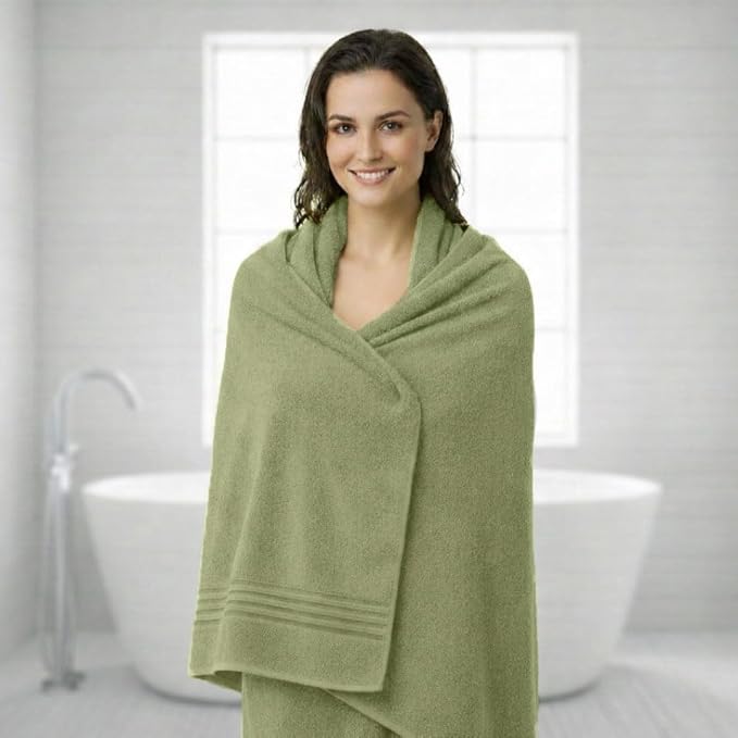 8 Piece Bath Towels for Bathroom - 100% Cotton, Soft Absorbent Bathroom Towels Set - 2 Extra Large Bath Towels, 2 Hand Towels & 4 Washcloths - Hotel Spa Thick Plush Towel, Sage Green