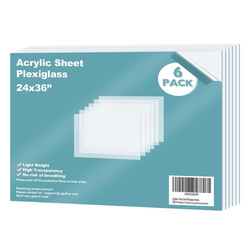 Egofine Plexiglass Sheets - Clear Acrylic Sheets 24x36” | 0.04” Thickness for Crafting & DIY Projects