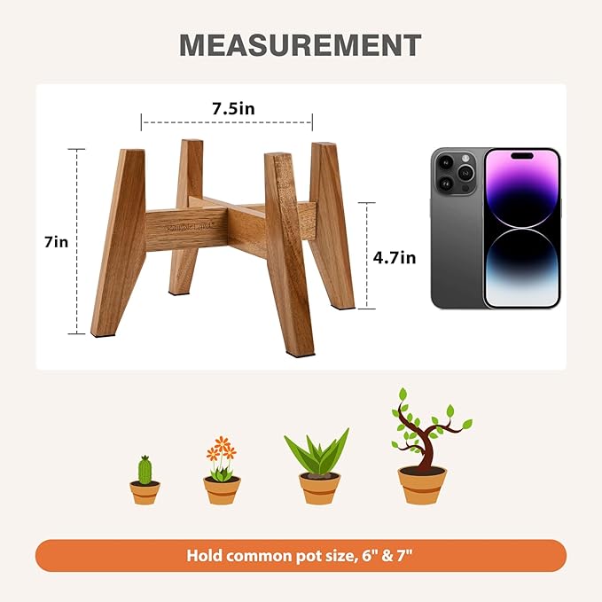 RAINBLELAND Wood Plant Stand Indoor (Set of 2) – 7 Inch Acacia Wood Plant Holder Stand for Pots, Small Mid Century Modern Planter Stand, 6 Inch Height Elevated Wooden Plant Stand (Stand Only)